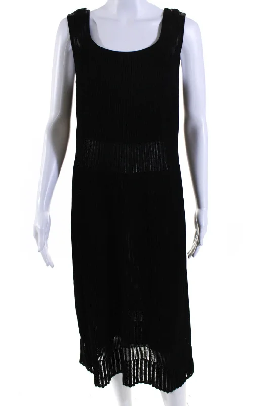 YEAR-End Sale Escada Womens Ribbed Knit Sheer Sleeveless Midi Sheath Dress Black