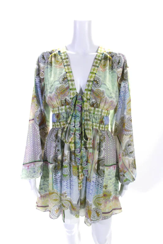 Price Cut Alexis Womens Back Zip Tie Front Paisley Mini Dress Multicolored