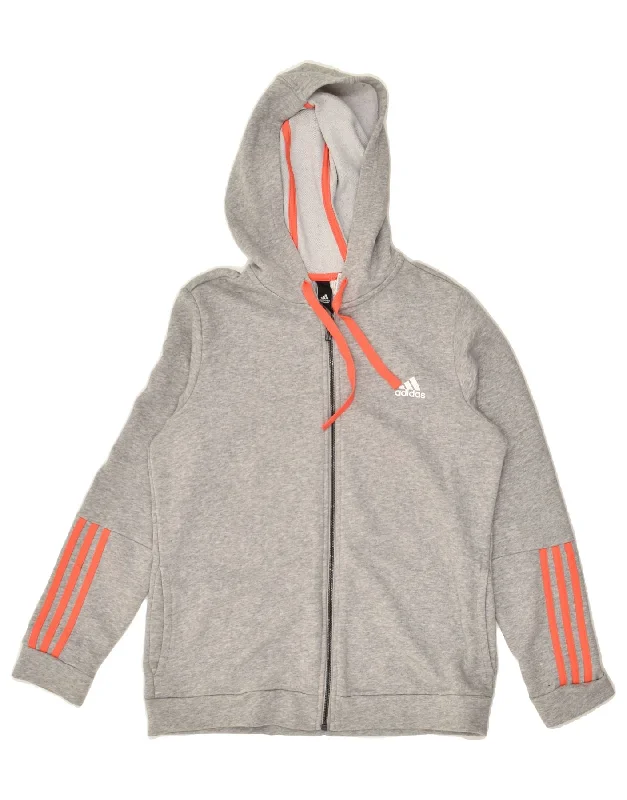 Inventory Reduction ADIDAS Womens Zip Hoodie Sweater UK 14/16 Large Grey Cotton