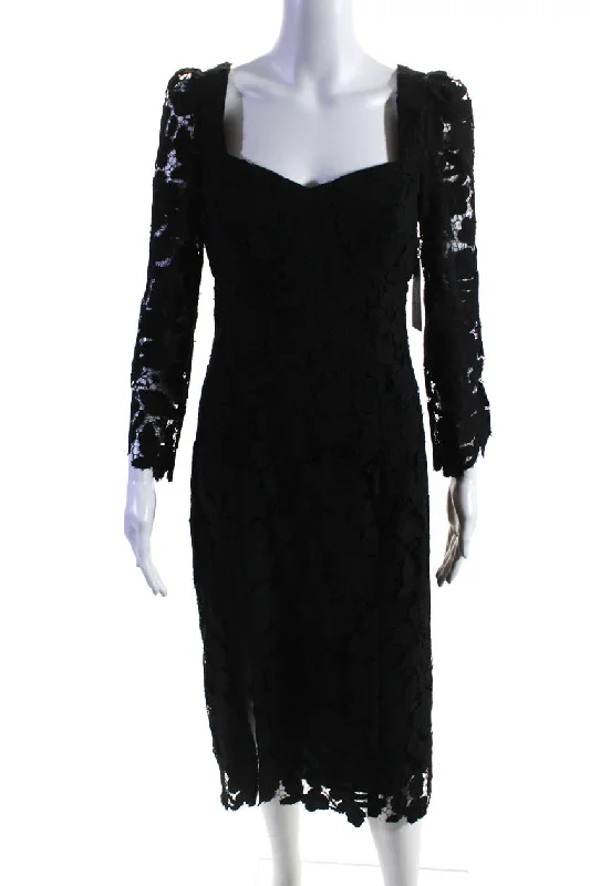 Deal of the Week Shoshanna Womens Calista Square Neck Lace Long Sleeve Sheath Dress Black Deal of the Week Shoshanna Womens Calista Square Neck Lace Long Sleeve Sheath Dress Black