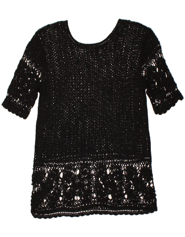 Low Prices VINTAGE Womens Short Sleeve Boat Neck Jumper Sweater UK 12 Medium Black
