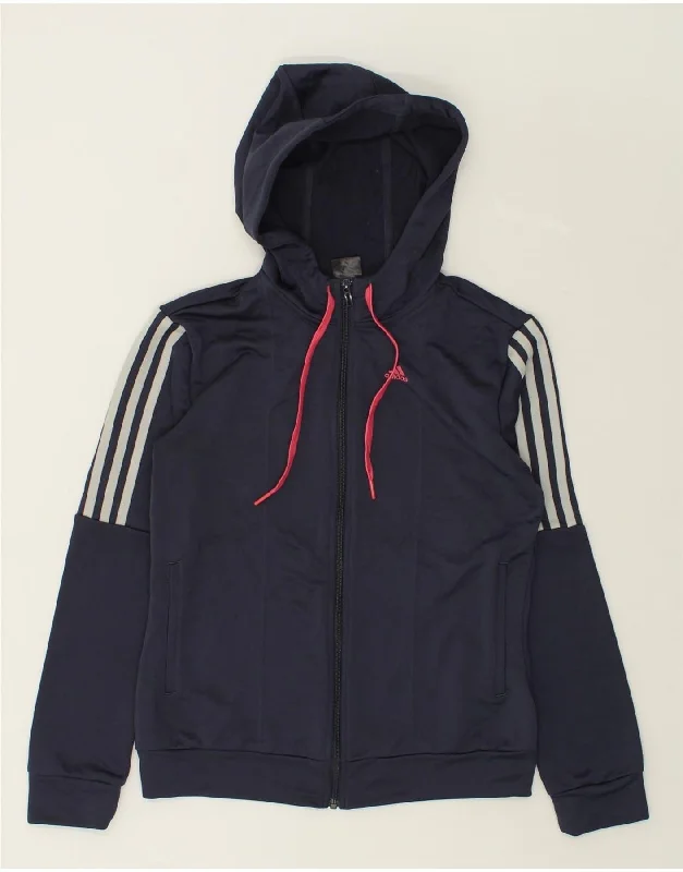 Overstock Sale ADIDAS Womens Zip Hoodie Sweater UK 12-14 Medium  Navy Blue Polyester