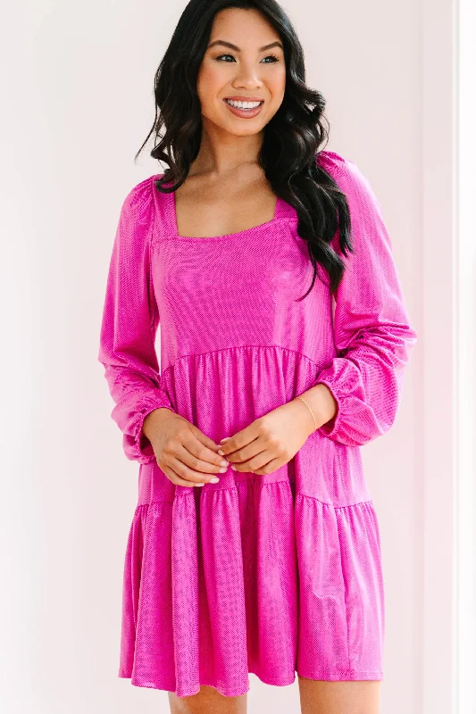 Online Only Get Their Attention Hot Pink Metallic Dress
