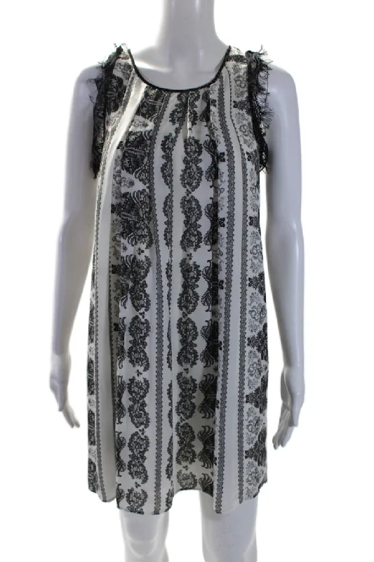 Seasonal Clearance Sachin & Babi Womens White Floral Lace Trim Sleeveless A-Line Dress Seasonal Clearance Sachin & Babi Womens White Floral Lace Trim Sleeveless A-Line Dress