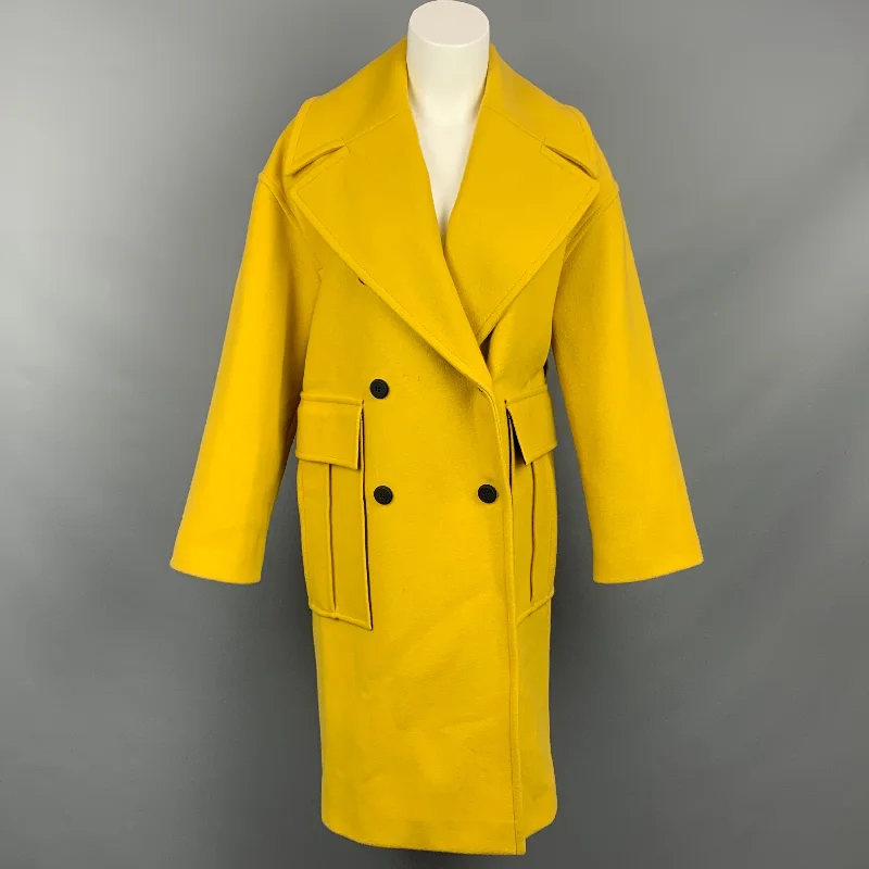 YEAR-End Sale KENZO Size 4 Yellow Wool Blend Notch Lapel Double Breasted Coat
