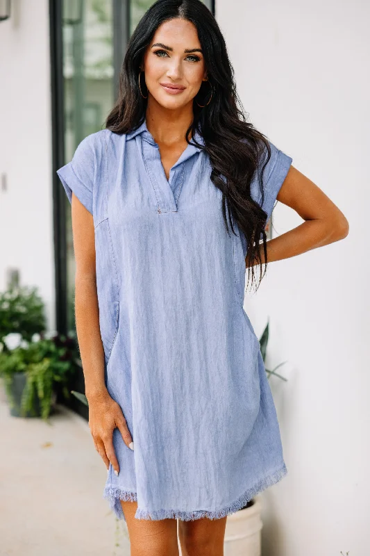 Warehouse Sale Just My Type Denim Blue Chambray Dress