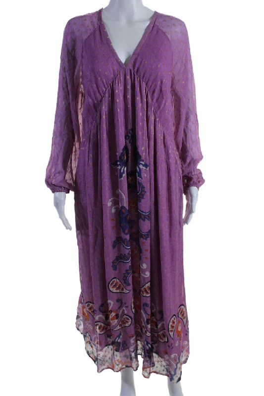 Bargain Prices Chufy Women's V-Neck Long Sleeves Fit Flare Paisley Orchid Maxi Dress Bargain Prices Chufy Women's V-Neck Long Sleeves Fit Flare Paisley Orchid Maxi Dress