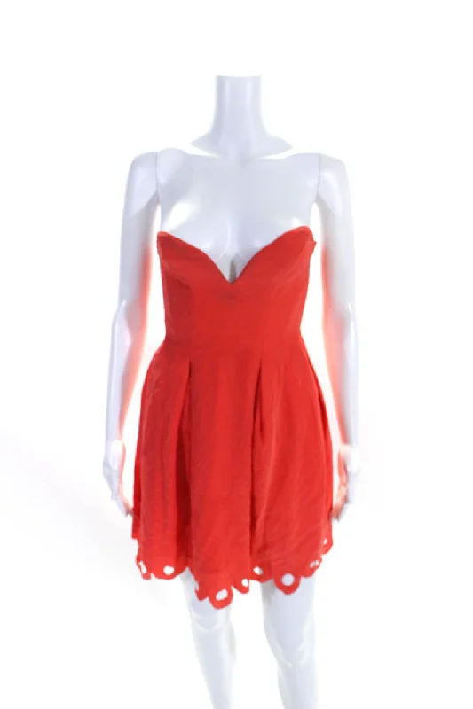 Deal Frenzy Zimmermann Womens Strapless Sweetheart Laser Cut Hem Sheath Dress Red