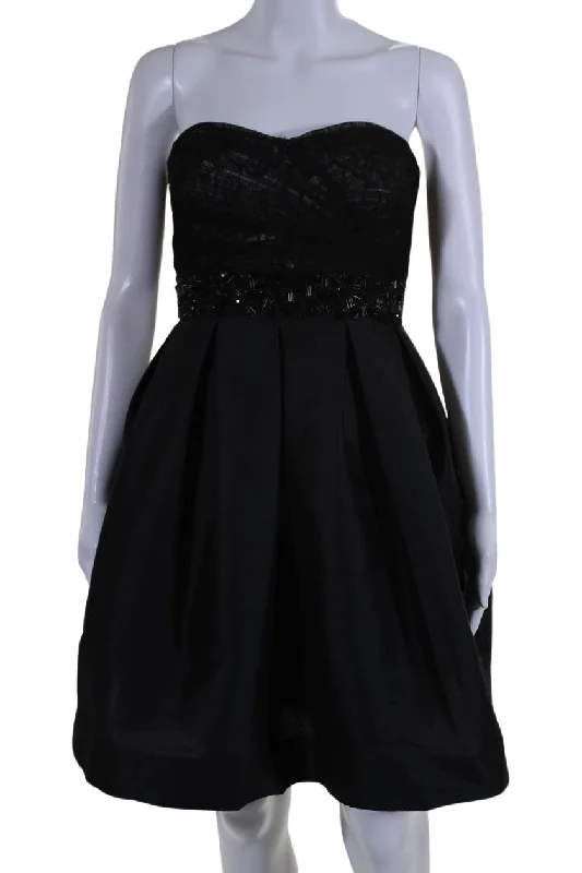 Instant Savings Monique Lhuillier Womens Sweetheart Neck Beaded Waist A Line Dress Black Instant Savings Monique Lhuillier Womens Sweetheart Neck Beaded Waist A Line Dress Black