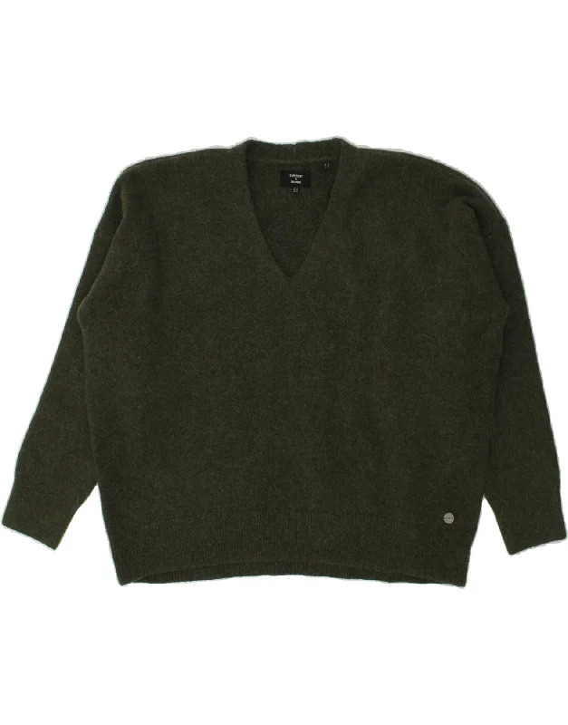 Deal Dash SUPERDRY Womens V-Neck Jumper Sweater UK 14 Large Green Acrylic