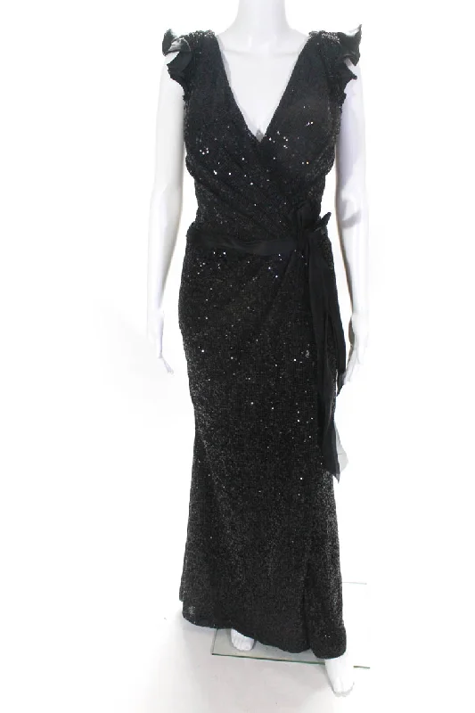 Special Price Tony Ward  Womens Sequin Beaded Pleated V Neck Gown Black