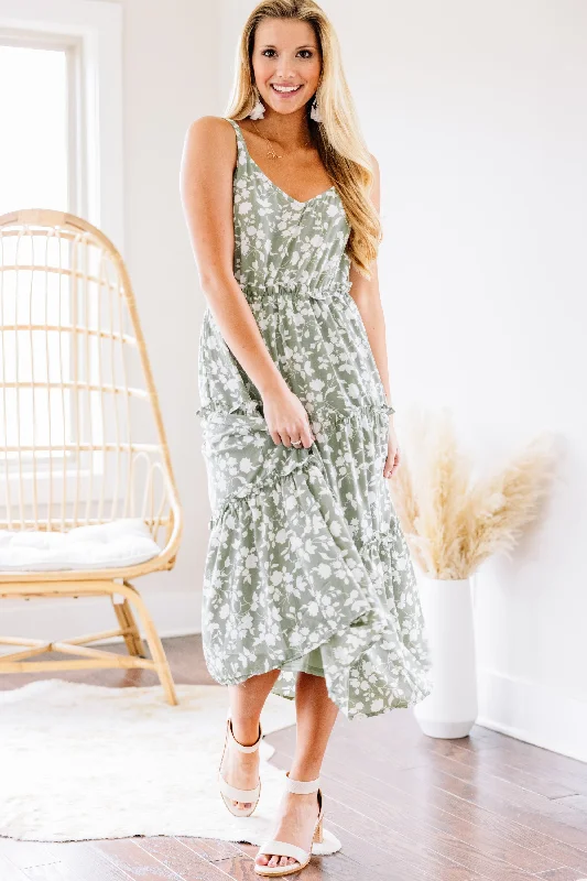 Mega Sale Listen To Your Heart Sage Green Ditsy Floral Midi Dress