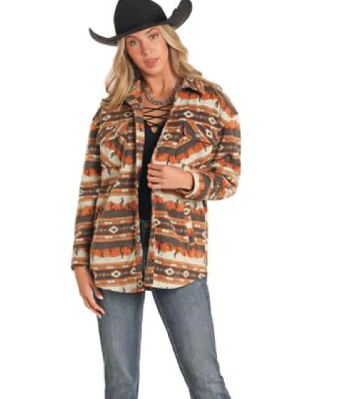 Big Savings Rock & Roll Denim Scenery Aztec Shacket Women’s BW92C04513