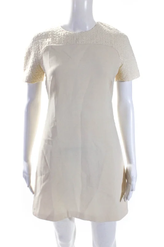Bonus Savings Giambattista Valli Womens Cream Wool Crew Neck Short Sleeve Shift Dress