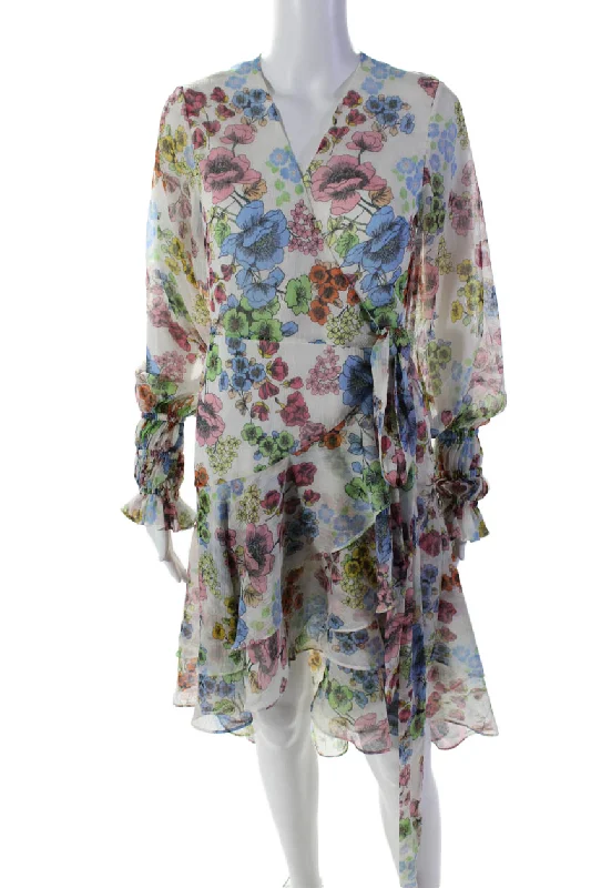 Unmissable Offer Alexis Womens Long Sleeve V Neck Floral Wrap Dress White Multi