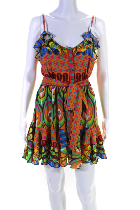 Instant Discount Alexis Womens Abstract Button Sleeveless Belted Ruffled Dress Multicolor Instant Discount Alexis Womens Abstract Button Sleeveless Belted Ruffled Dress Multicolor