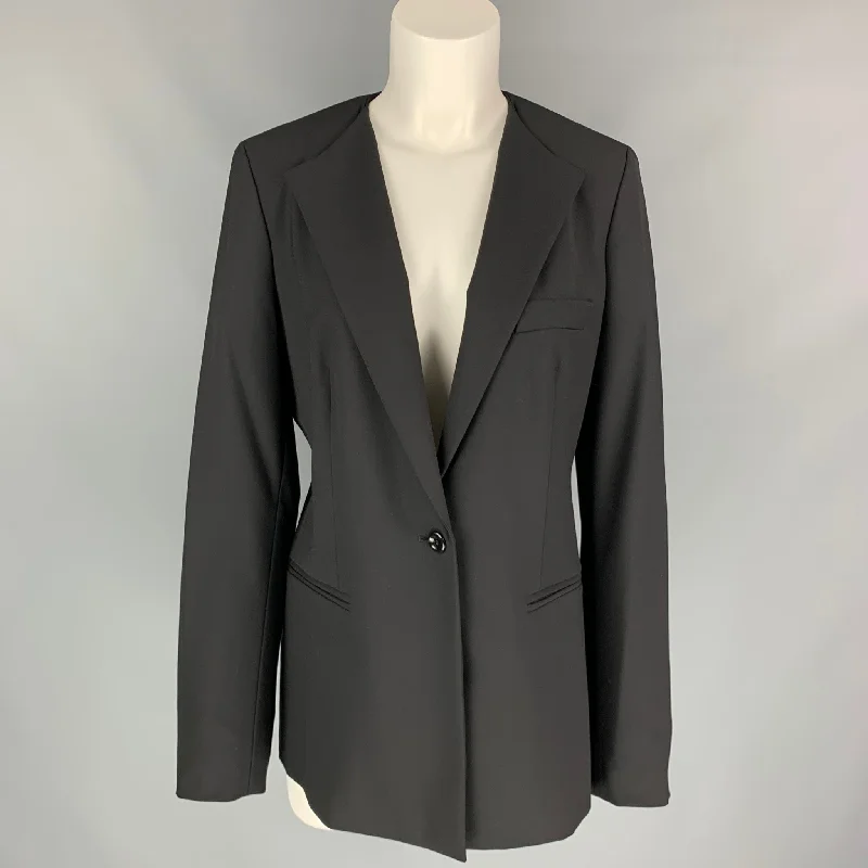 Online Only MAX MARA Size 12 Black Virgin Wool Slit Pockets Jacket