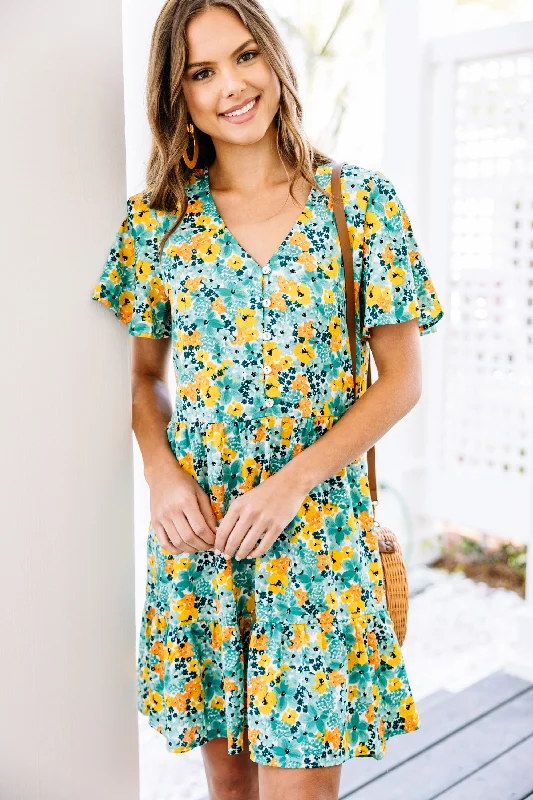 Exclusive Savings In My Dreams Green Floral Babydoll Dress