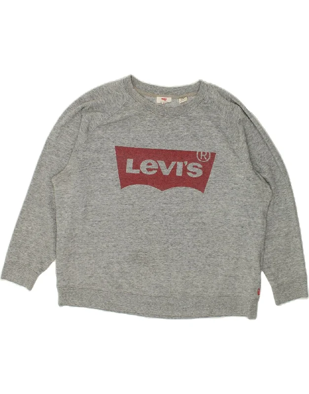 Discount Deals LEVI'S Womens Graphic Sweatshirt Jumper UK 18 XL Grey Cotton