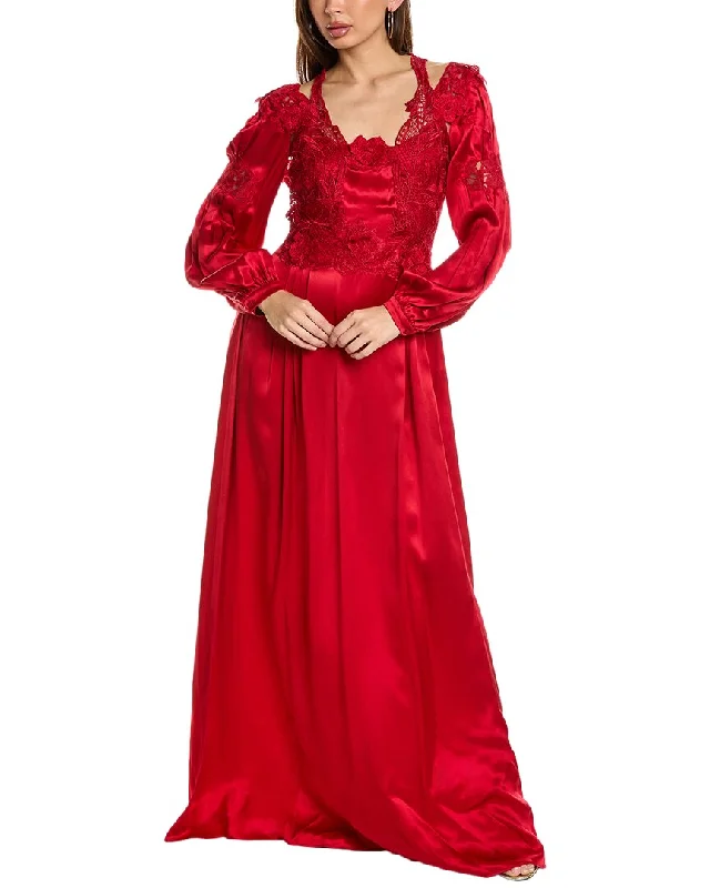 Markdowns Alberta Ferretti Lace Trim Silk Gown