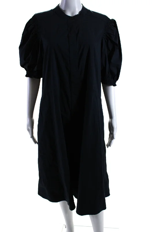 Bargain Prices Foil Womens Back In Business Puff Sleeve Midi Shirt Dress Navy Blue