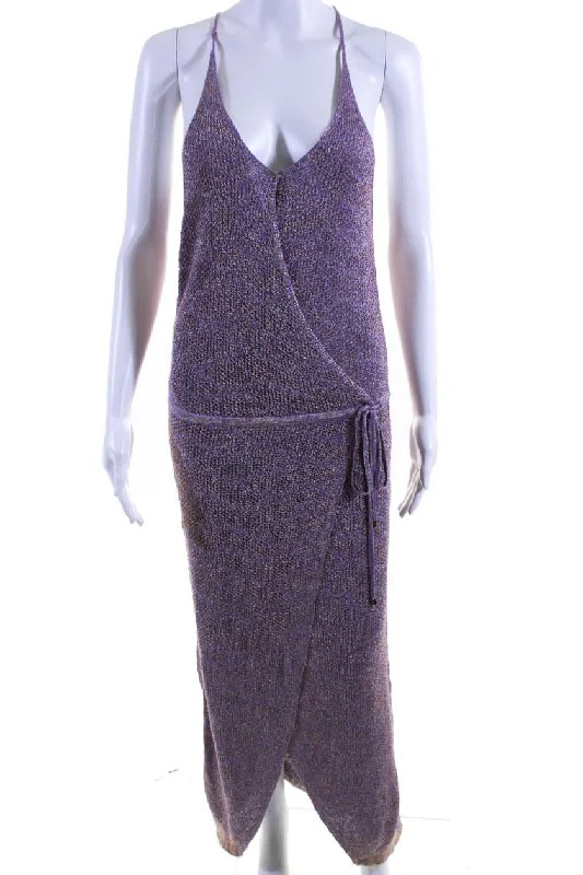 Lowest Price Knitss Womens Tie Back Knit Faux Wrap Midi Sheath Dress Lavender