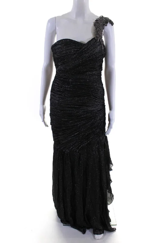 Special Savings Rafael Cennamo Women's One Shoulder Tiered Silk Gown Silver