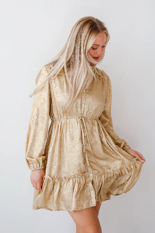 Low Prices Marvelously Dazzling Taupe Metallic Mini Dress
