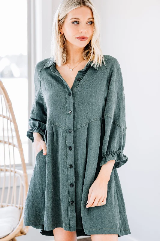 Online Specials Part Of You Forest Green Hand Dyed Button Down Dress