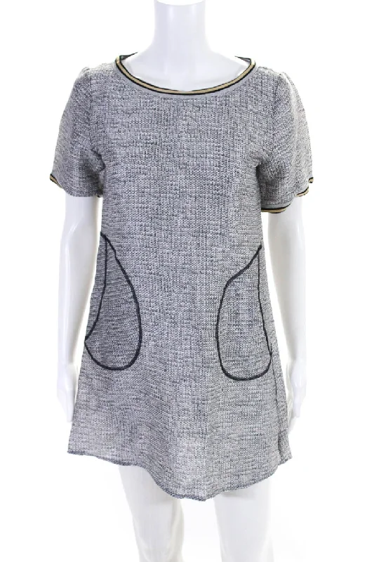 Act Fast Moschino Couture Womens Short Sleeve Scoop Neck Knit Print Dress Gray