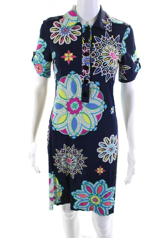 Value Deals Emilio Pucci Womens Jersey Knit Split Hem Collar Shirt Dress Multicolor