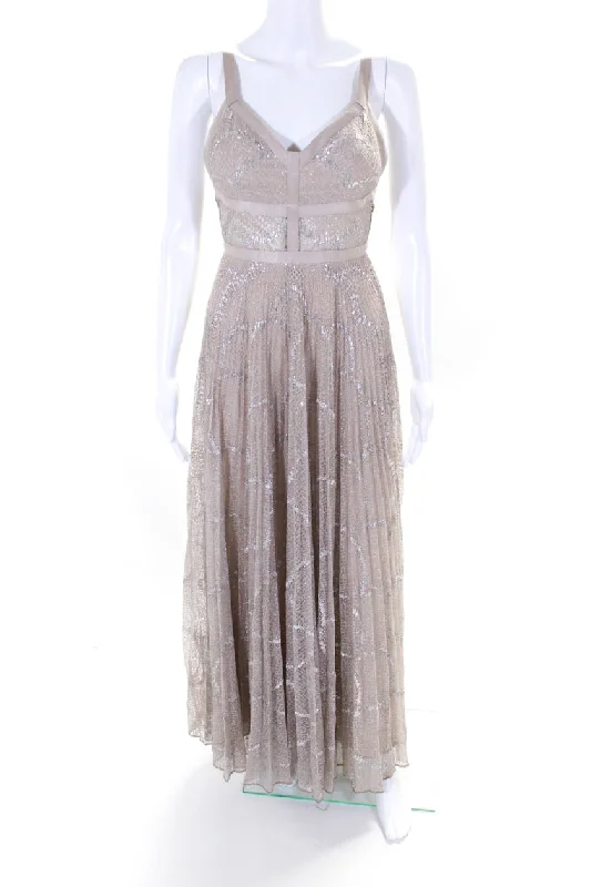 New Markdowns Alexis Womens Metallic Lace Sleeveless V-neck Long A-Line Dress Pink