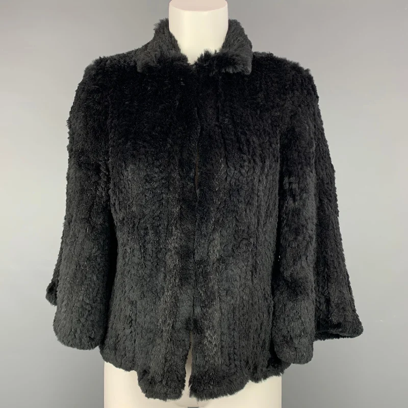 Overstock Sale MAXSTUDIO Special Edition Size S Black Knitted Rabbit Fur Hook & Loop Jacket