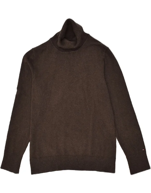 Exclusive Access TOMMY HILFIGER Womens Roll Neck Jumper Sweater UK 14 Large Brown Cotton