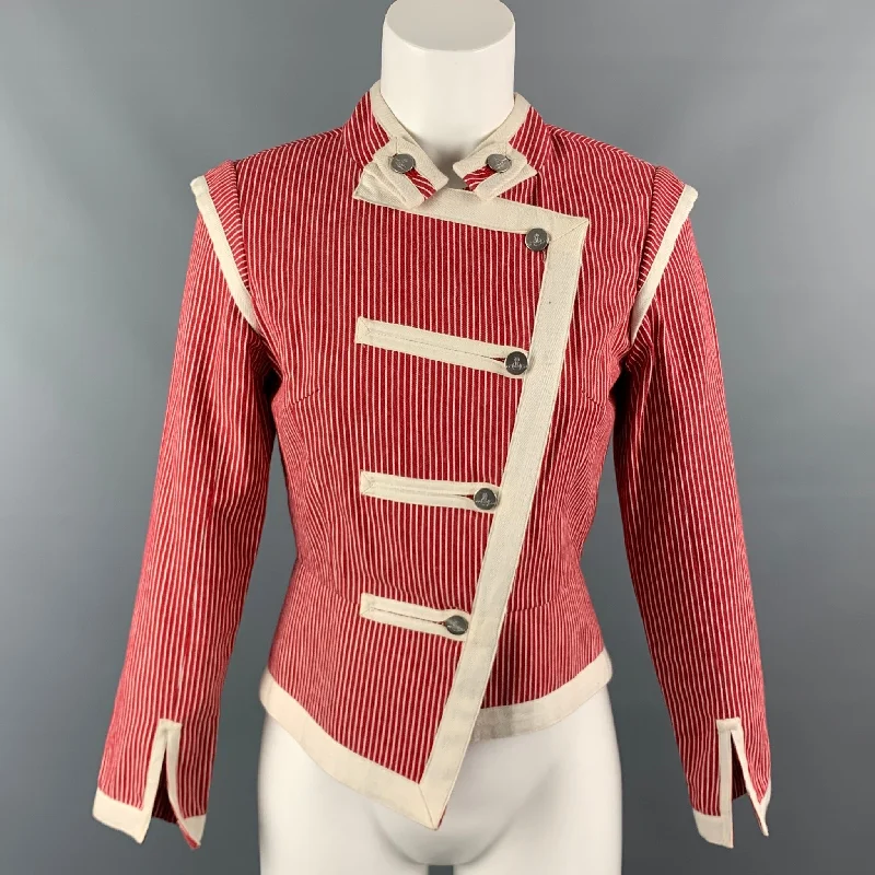 Big Discounts VIVIENNE WESTWOOD RED LABEL Size 2 Red & White Stripe Cotton Asymmetrical Jacket