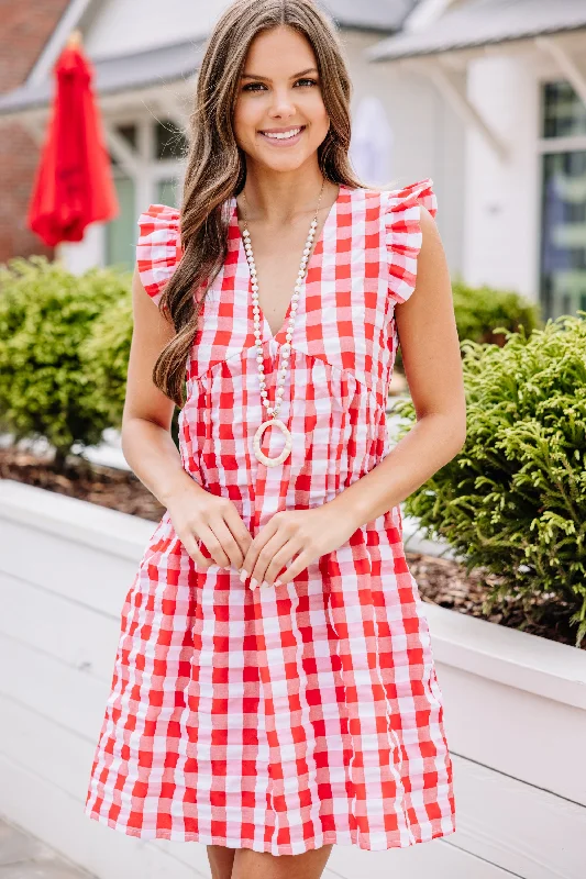 Overstock Looks Like Fun Red Gingham Babydoll Dress