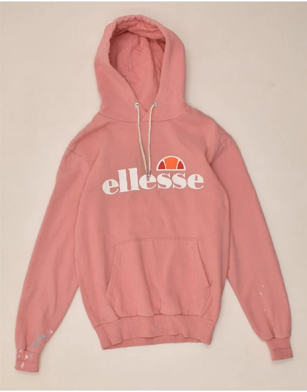 Clearance Items ELLESSE Womens Graphic Hoodie Jumper UK 10 Small  Pink Cotton