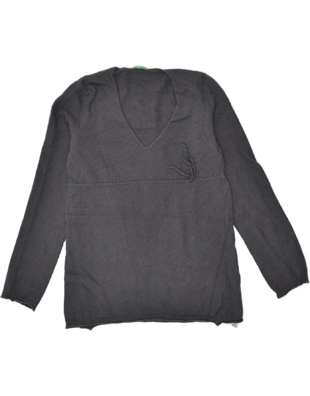 Super Bargain BENETTON Womens V-Neck Jumper Sweater UK 12 Medium Grey Wool