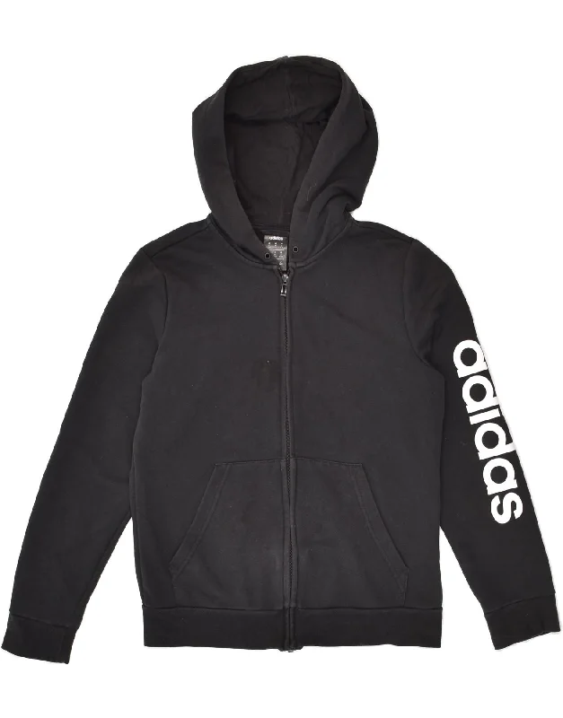 Shop and Save ADIDAS Womens Graphic Zip Hoodie Sweater UK 12/14 Medium Black Cotton