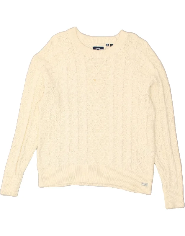 Weekend Deal SUPERDRY Womens Crew Neck Jumper Sweater UK 14 Large  Off White Cotton