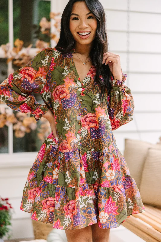 Special Promotion J. Marie: The Hayes Olive Green Floral Dress