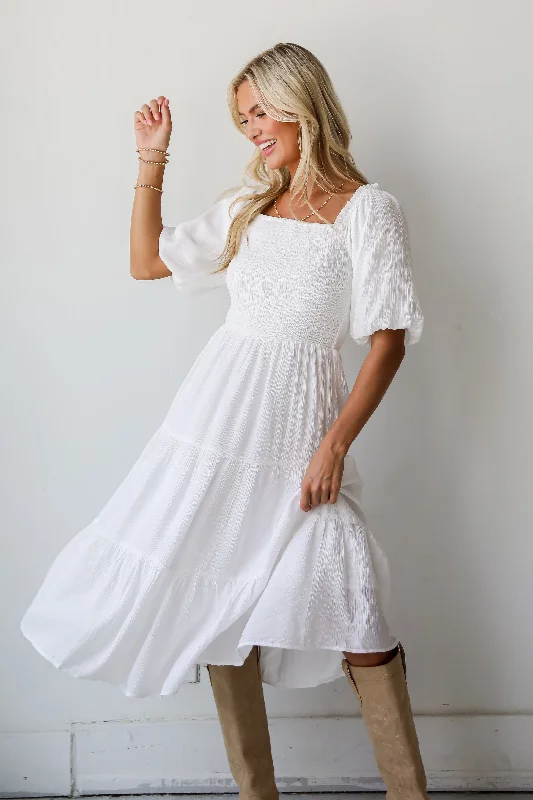 Crazy Deals FINAL SALE - Bubbly Beauty White Tiered Midi Dress