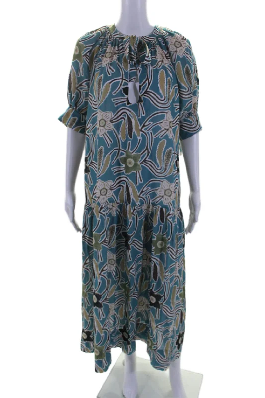 Extra Savings Ulla Johnson Womens Cotton Teal Floral V-Neck Short Sleeve Shift Dress Extra Savings Ulla Johnson Womens Cotton Teal Floral V-Neck Short Sleeve Shift Dress