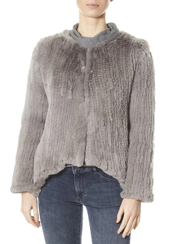 While Supplies Last Light Grey Asymmetric Knitted Rex Rabbit Jacket