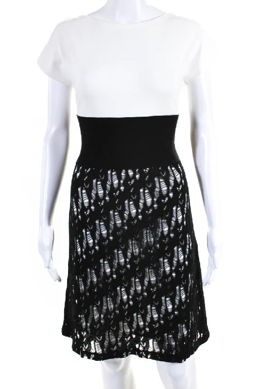 Sale Event Chanel Womens Short Sleeves Sweater Dress White Black Cotton Blend