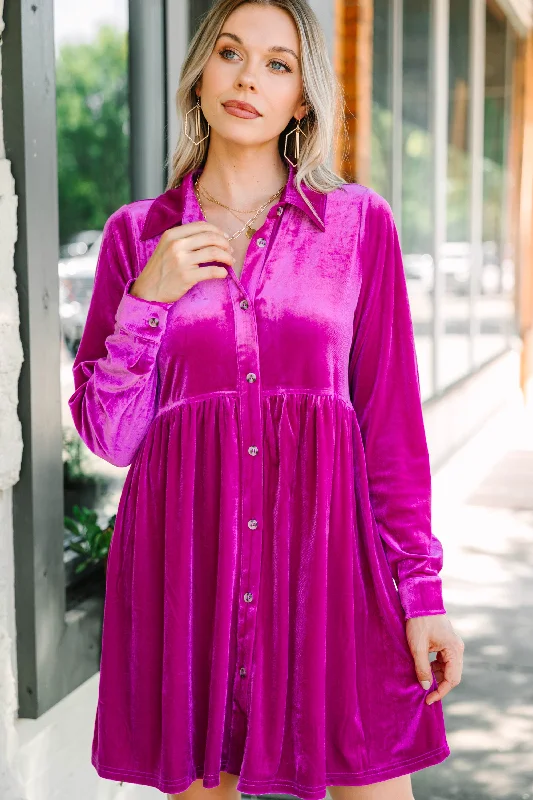 Savings Spectacular You've Got The Power Magenta Purple Velvet Dress