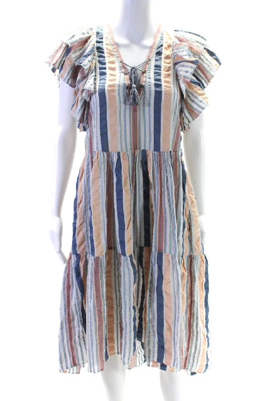 Price Reduction Ulla Johnson Womens Striped Front Lace Long Dress Multicolor