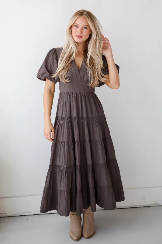 Price Cut Stunning RSVP Charcoal Tiered Maxi Dress