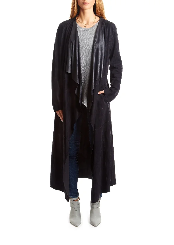 Deal Frenzy Navy Suede Long Coat