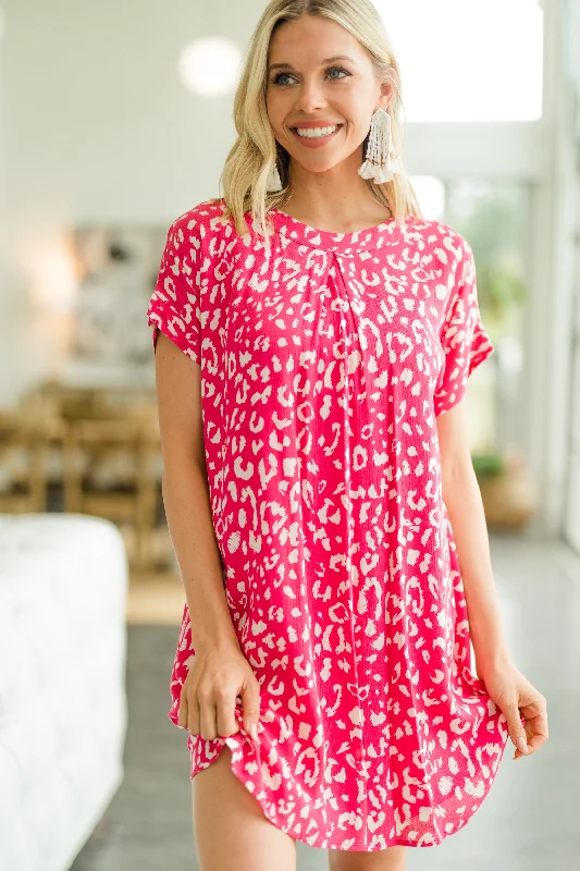 Lowest Price Looking Forward Hot Pink Leopard Shift Dress